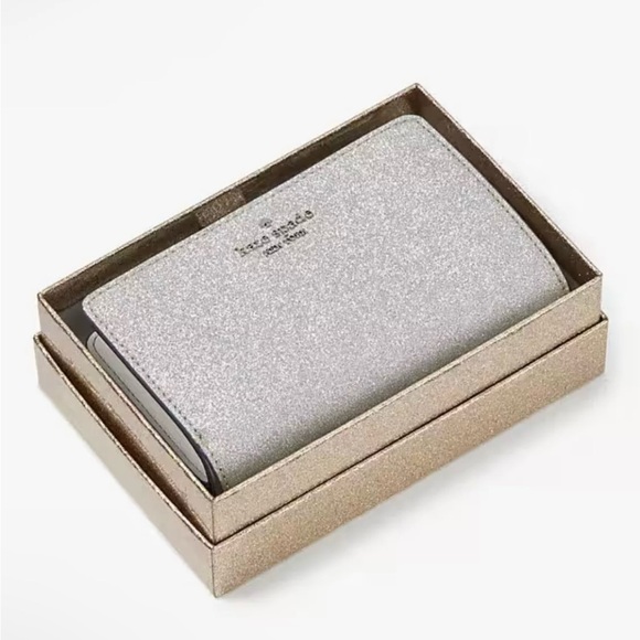 Kate Spade New York Glimmer Glitter Medium Compact Bifold Wallet In Lunar Light - Picture 1 of 4